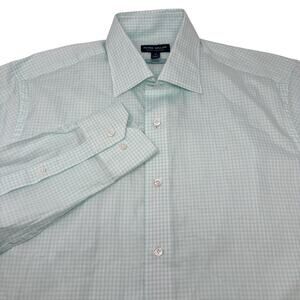 Peter Millar Crown Crafted Medium Mint Green Check Long Sleeve Button Up Shirt